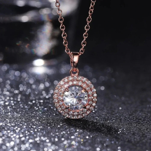 🍁 Shiny Round CZ Multi Layer Rose Gold Plated Classic Dainty Necklace, EVGG1100 - Picture 3 of 4